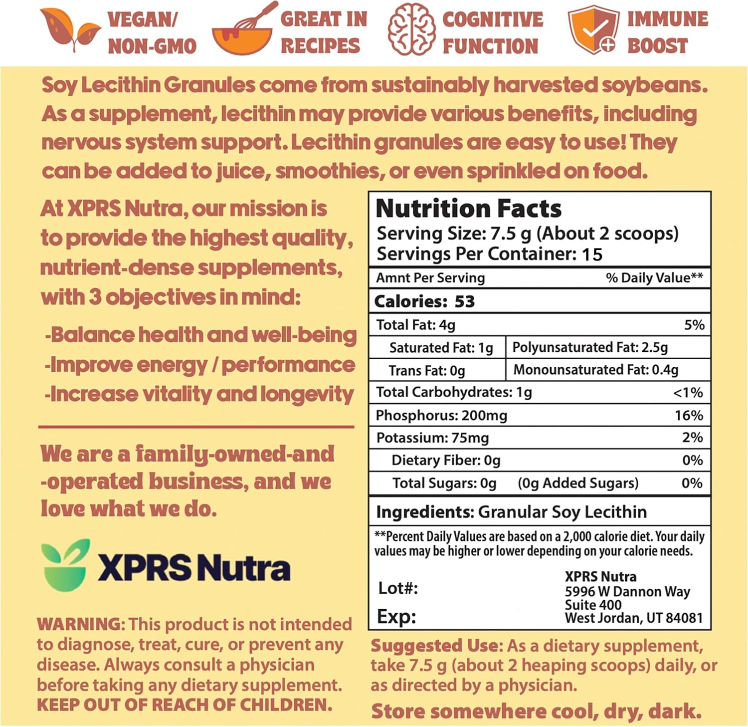 Premium Non-GMO Soy Lecithin Granules for Baking - 100% Pure Soy Lethicin - Food Grade Fat Emulsifier - 4 Ounce