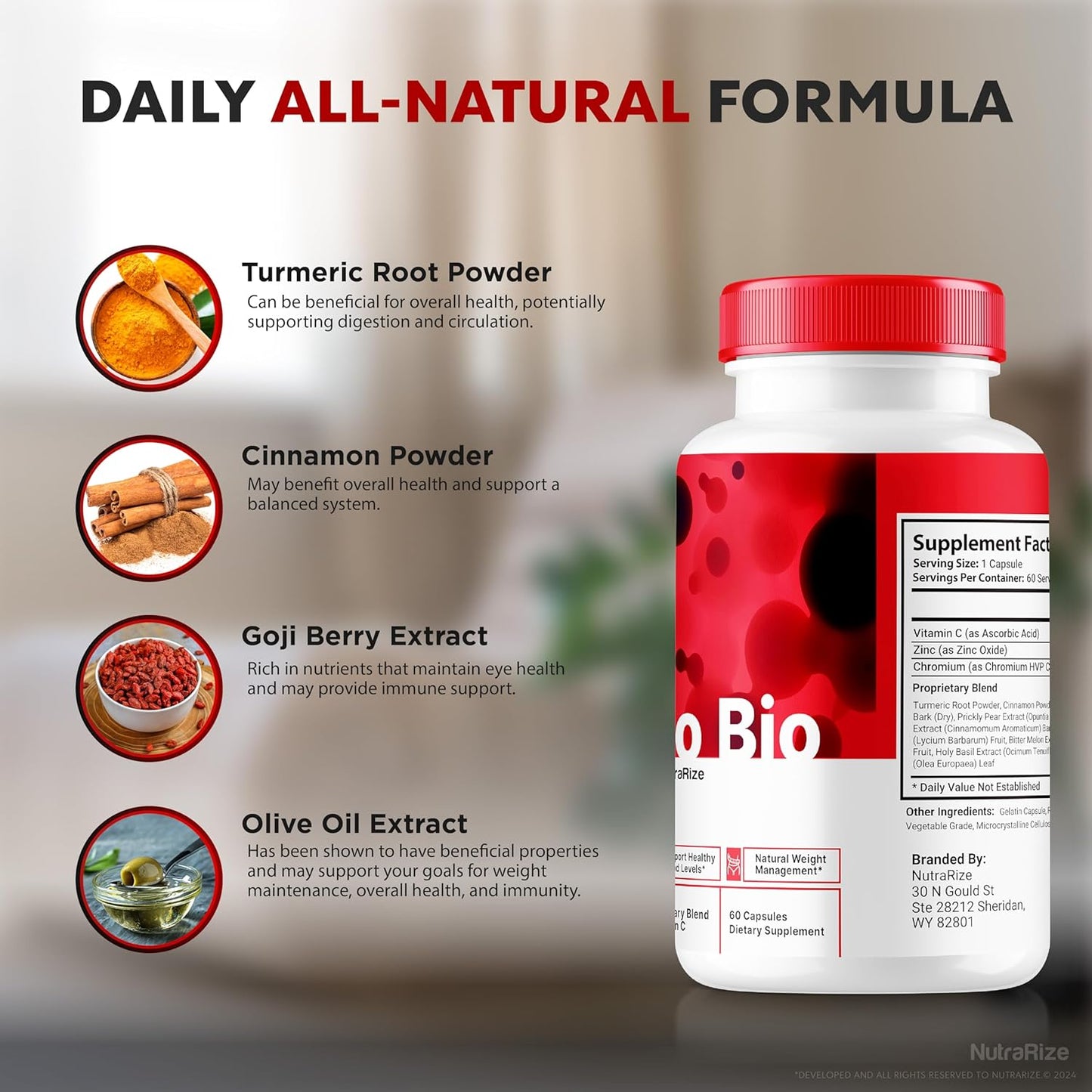 Premium NutraRize GlucoBio Capsules - All Natural Gluco Bio Support Supplement for Overall Health and Wellness - 60 Capsules