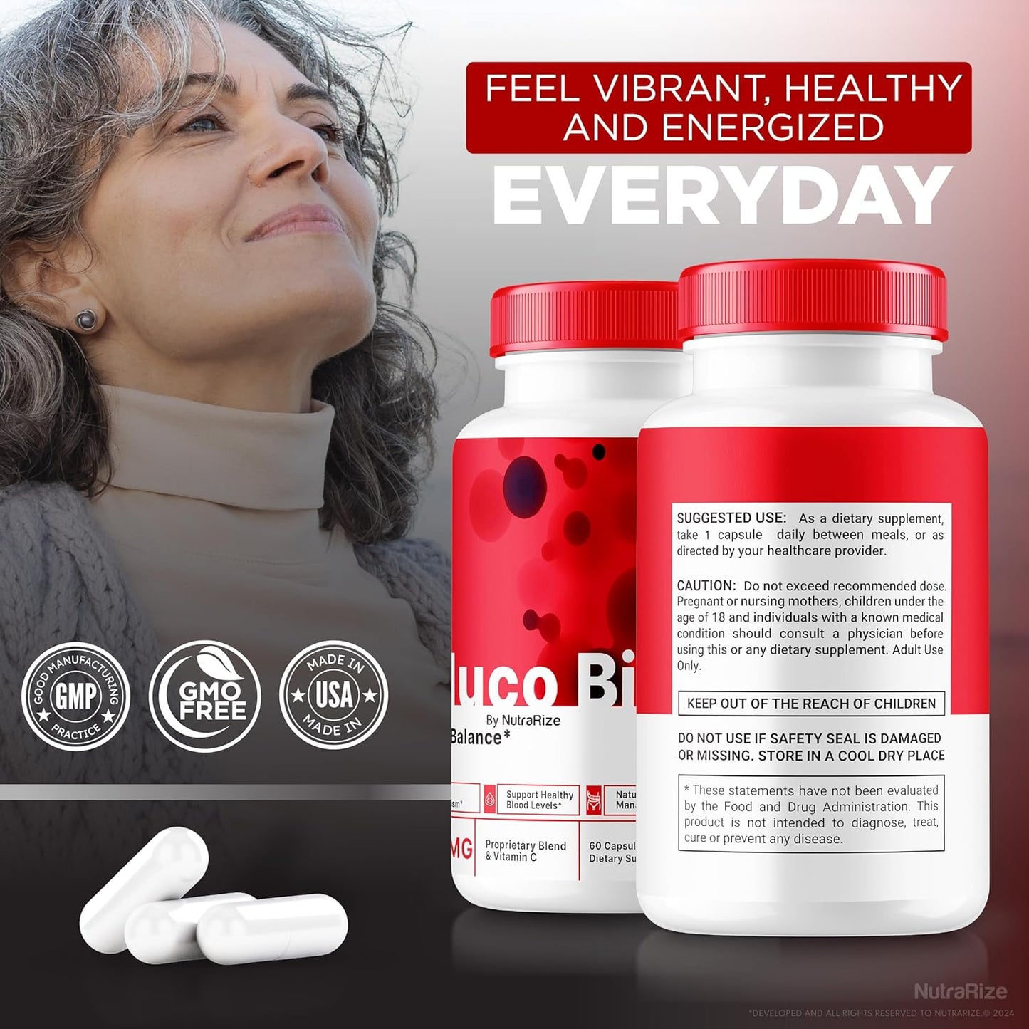Premium NutraRize GlucoBio Capsules - All Natural Gluco Bio Support Supplement for Overall Health and Wellness - 60 Capsules