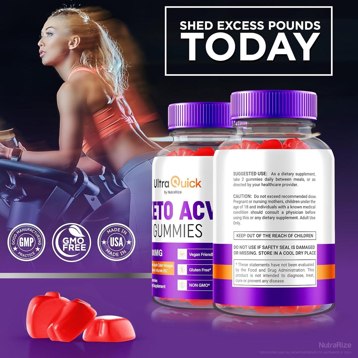 Premium NutraRize Ultra Quick Keto Apple Cider Vinegar Gummies - 1000MG Formula - Official Reviews - 60 Gummies