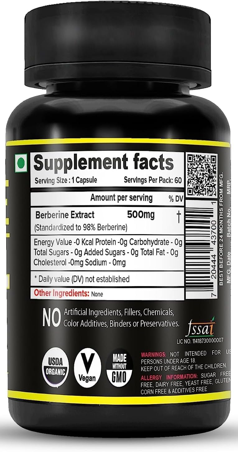 Premium NutriJa Berberine Extract Capsules | 500mg | 98% Standardized Berberine Extract | Highly Purified & Bioavailable | 120 Capsules - BoostGo Australia