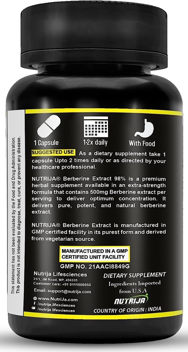 Premium NutriJa Berberine Extract Capsules | 500mg | 98% Standardized Berberine Extract | Highly Purified & Bioavailable | 120 Capsules - BoostGo Australia