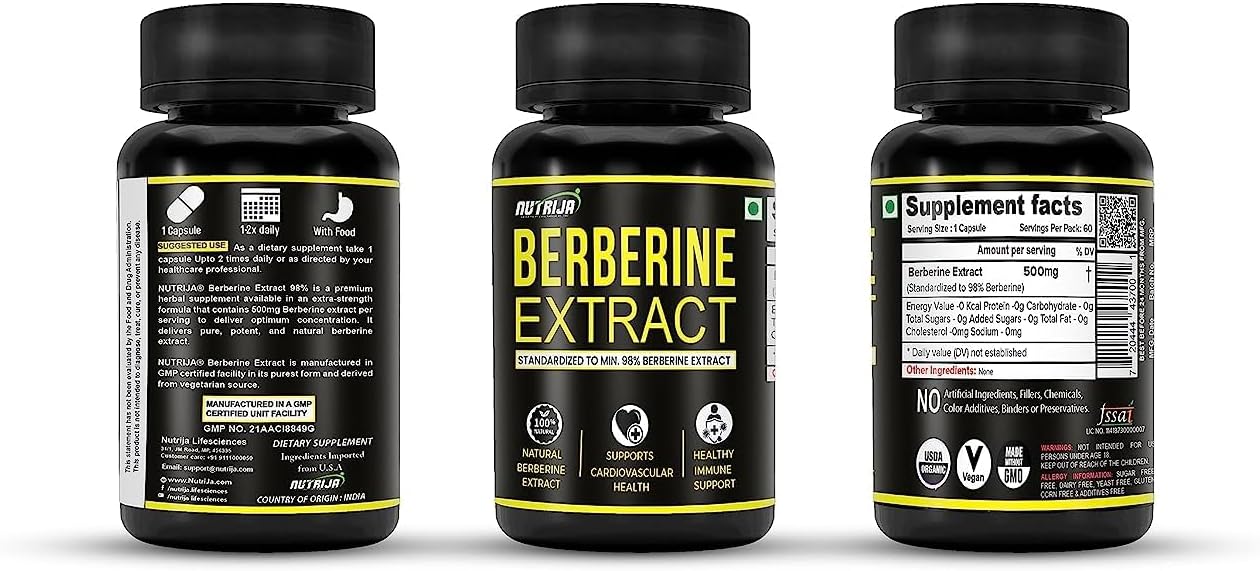 Premium NutriJa Berberine Extract Capsules | 500mg | 98% Standardized Berberine Extract | Highly Purified & Bioavailable | 120 Capsules - BoostGo Australia