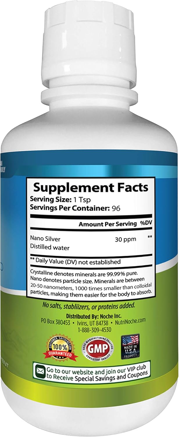 Premium NutriNoche Colloidal Silver Supplement - 99.99% Ultra Pure Nano Silver Particles for Immune Support
