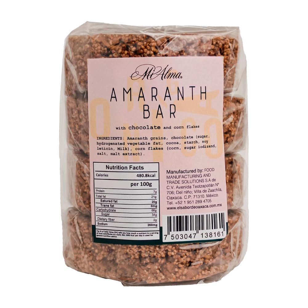 Premium Oaxacan Amaranth Bar with Chocolate and Corn Flakes - Gluten-Free Superfood Snack (8.4 oz, 4 Pack)