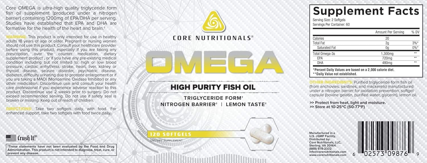Premium Omega-3 Fish Oil Capsules with High EPA and DHA for Overall Health, 120 Count