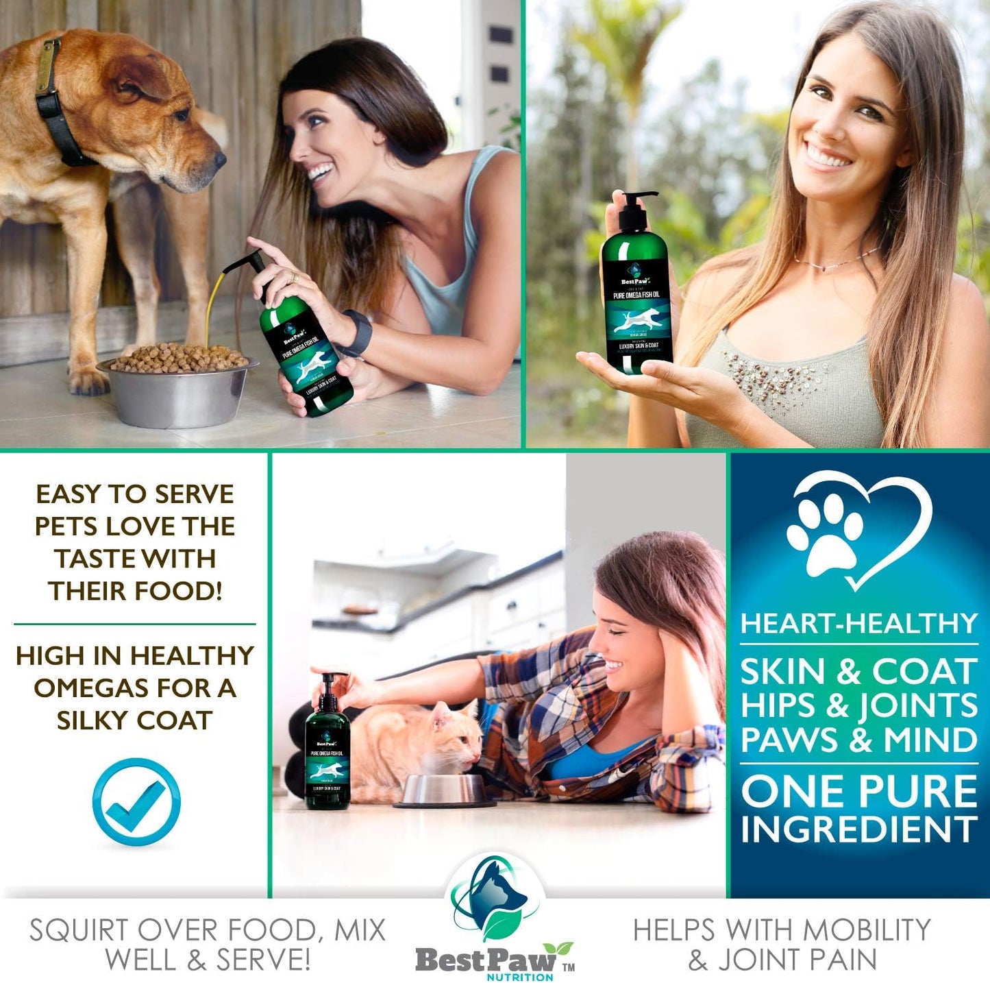 Premium Omega Fish Oil for Dogs, Cats, & Ferrets - Joint Pain Relief, Soft Skin, & Shiny Coat - Liquid Supplement - Omega 3 Pets Love - 16oz