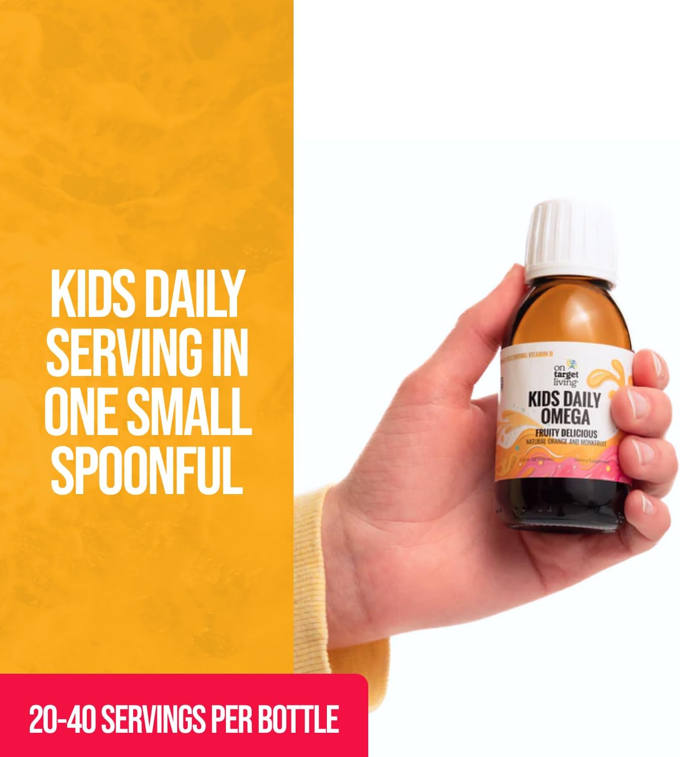Premium On Target Living Kids Daily Omega Cod Liver Oil - Fruitylicious Flavor with Monk Fruit & Orange - 3.33 oz - Rich in Vitamins A & D