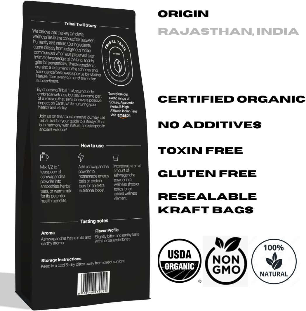 Premium Organic Ashwagandha Powder from India | 8.01 oz | USDA Certified | Non-GMO | Stress Relief & Immune Support | 150 Servings