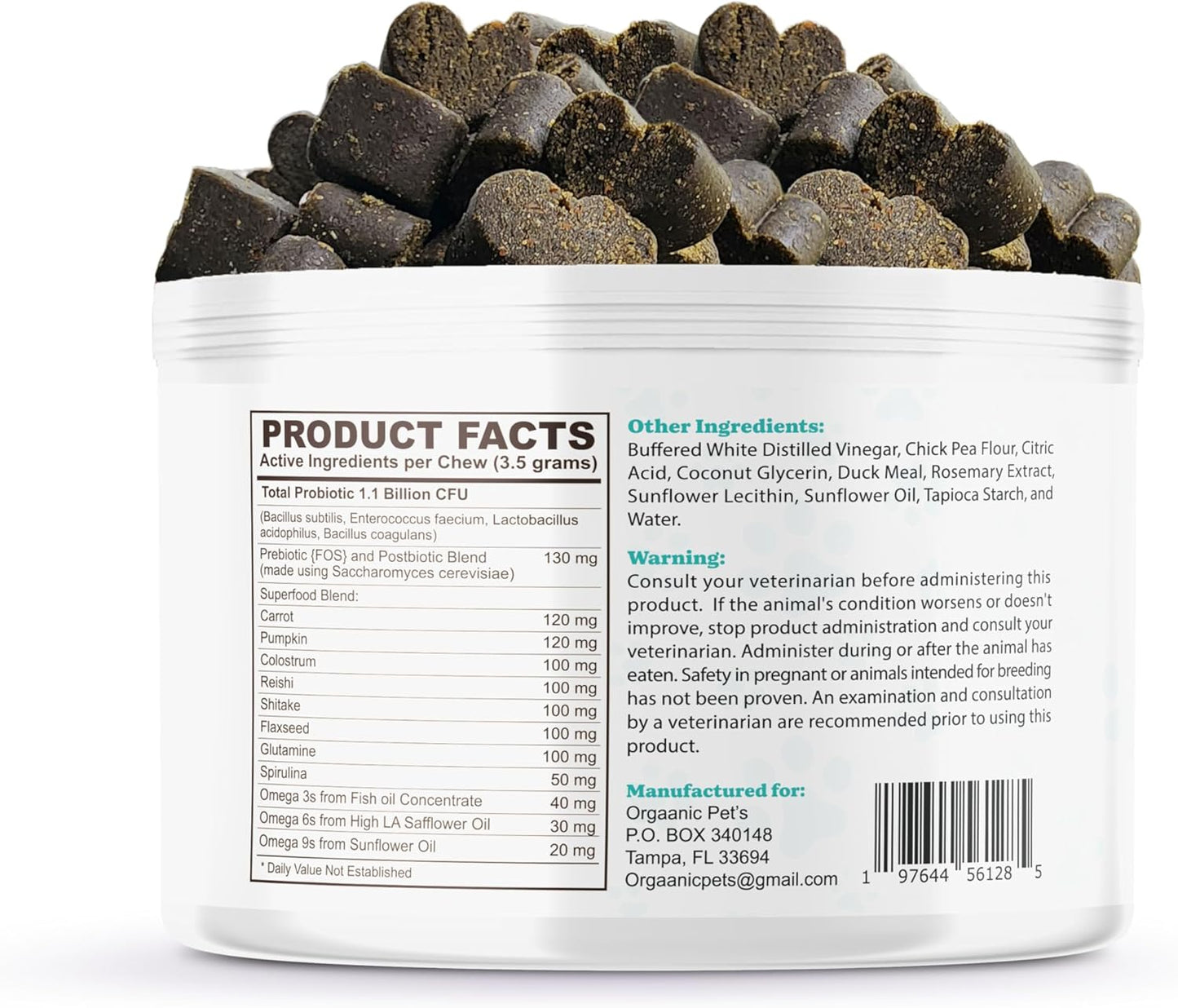 Premium Organic Dog Probiotic Chews - Enhance Gut Health, Alleviate Allergies - Probiotics, Postbiotics, Prebiotics, Colostrum, Glutamine, Mushrooms, Pumpkin, Quercetin, Superfood Blend