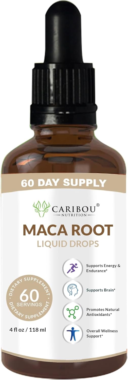 Premium Organic Maca Root Liquid Drops for Enhanced Mood & Vitality | Caribou Nutrition Maca Extract | 60 Servings, 4 Fl Oz Bottle