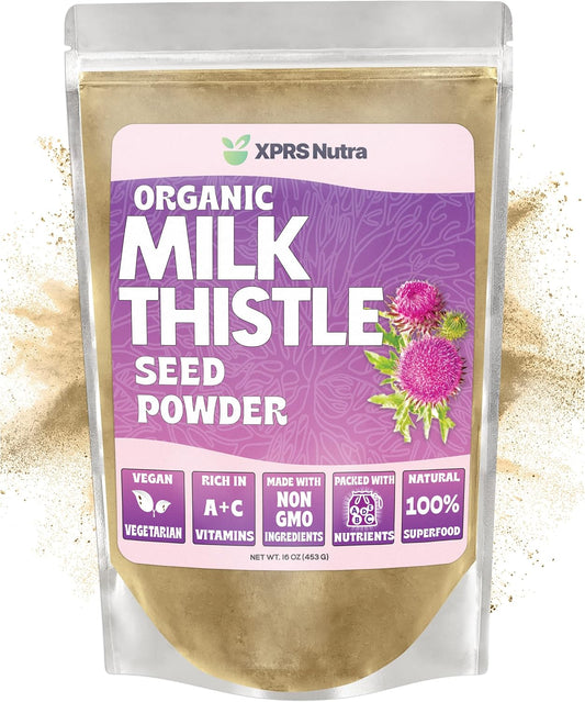 Premium Organic Milk Thistle Seed Powder - Rich in Silymarin & Antioxidants - Supports Liver Health - Vegan Friendly - 16 oz