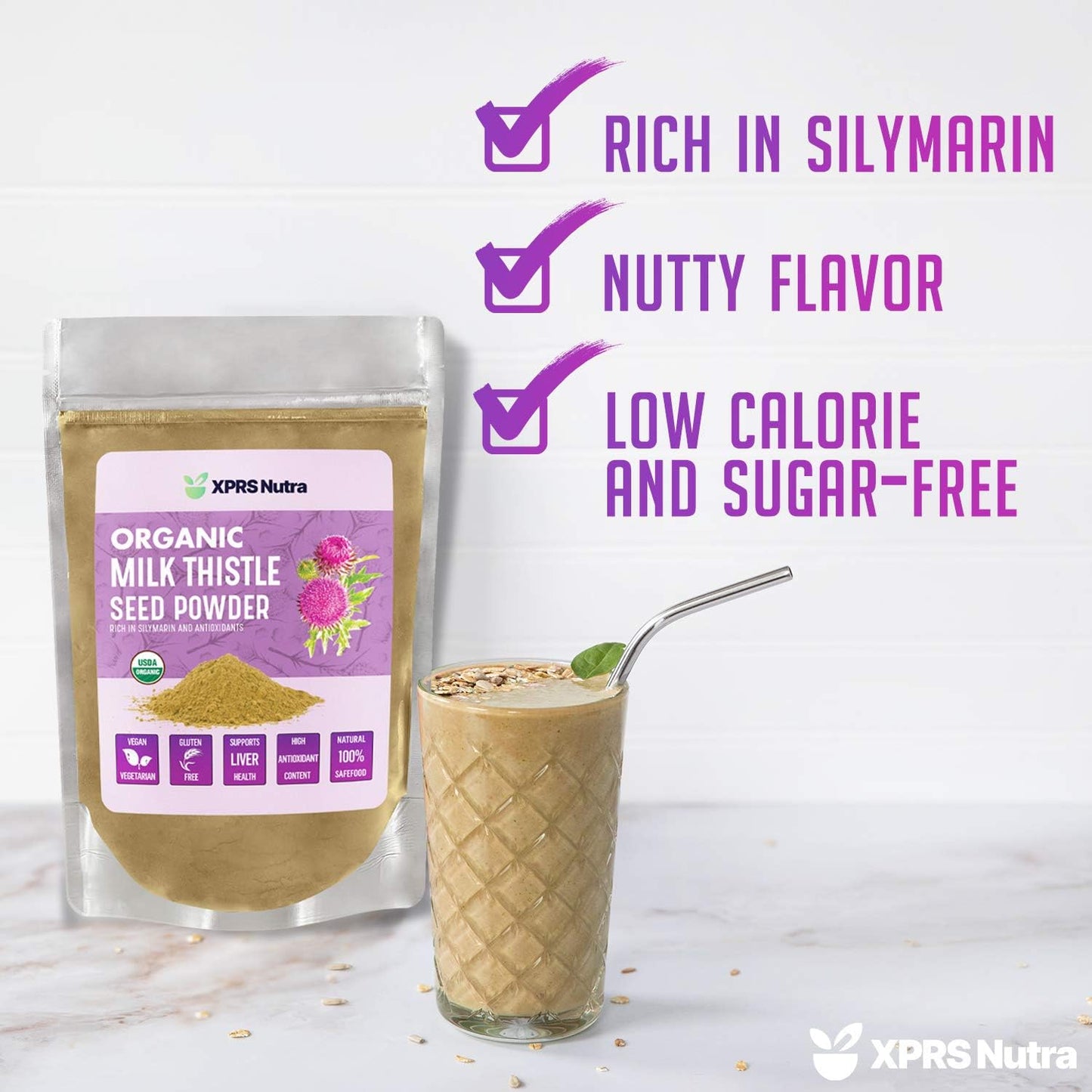 Premium Organic Milk Thistle Seed Powder - Rich in Silymarin & Antioxidants - Supports Liver Health - Vegan Friendly - 16 oz