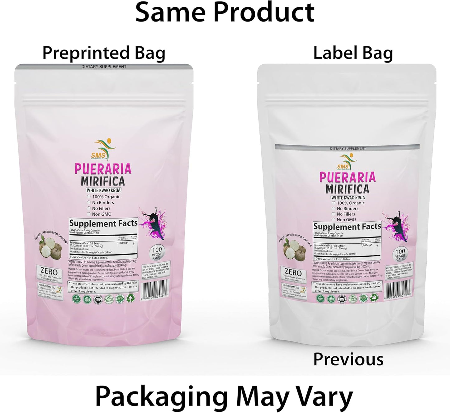 Premium Organic Pueraria Mirifica Extract Powder Capsules - 100% Potent 10:1 Formula, 2000mg Daily, Non GMO, Vegan - From Thailand