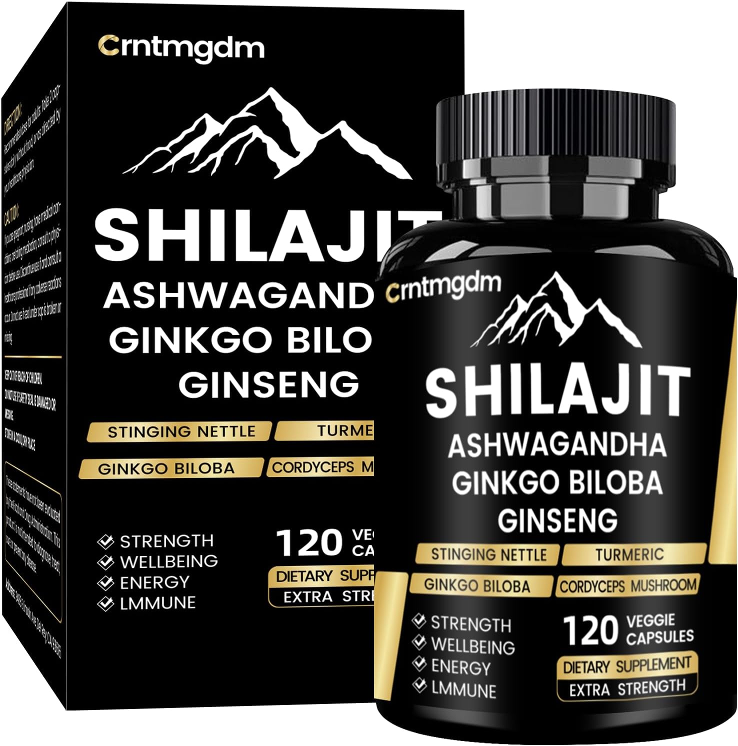 Premium Organic Shilajit Capsules with Ashwagandha - 20,000mg Pure Himalayan Supplement for Vitality and Wellness, 120 Capsules for Men & Women