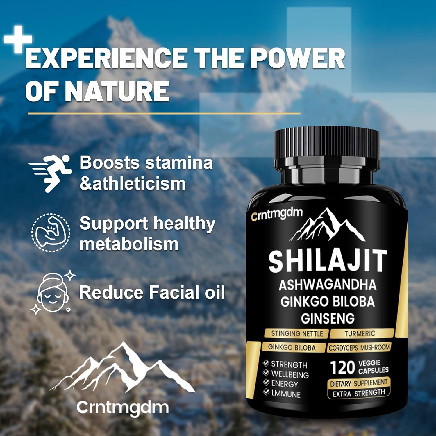 Premium Organic Shilajit Capsules with Ashwagandha - 20,000mg Pure Himalayan Supplement for Vitality and Wellness, 120 Capsules for Men & Women