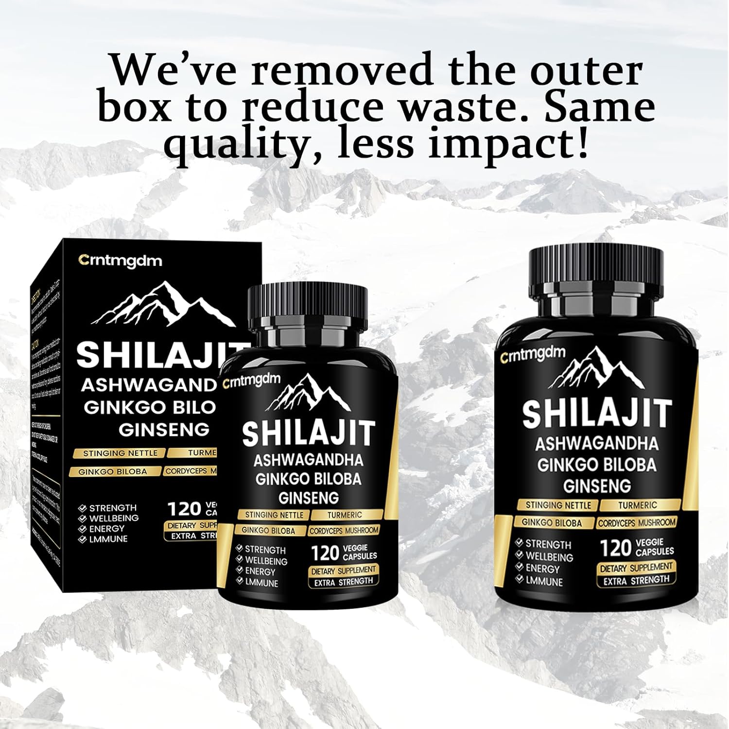Premium Organic Shilajit Capsules with Ashwagandha - 20,000mg Pure Himalayan Supplement for Vitality and Wellness, 120 Capsules for Men & Women