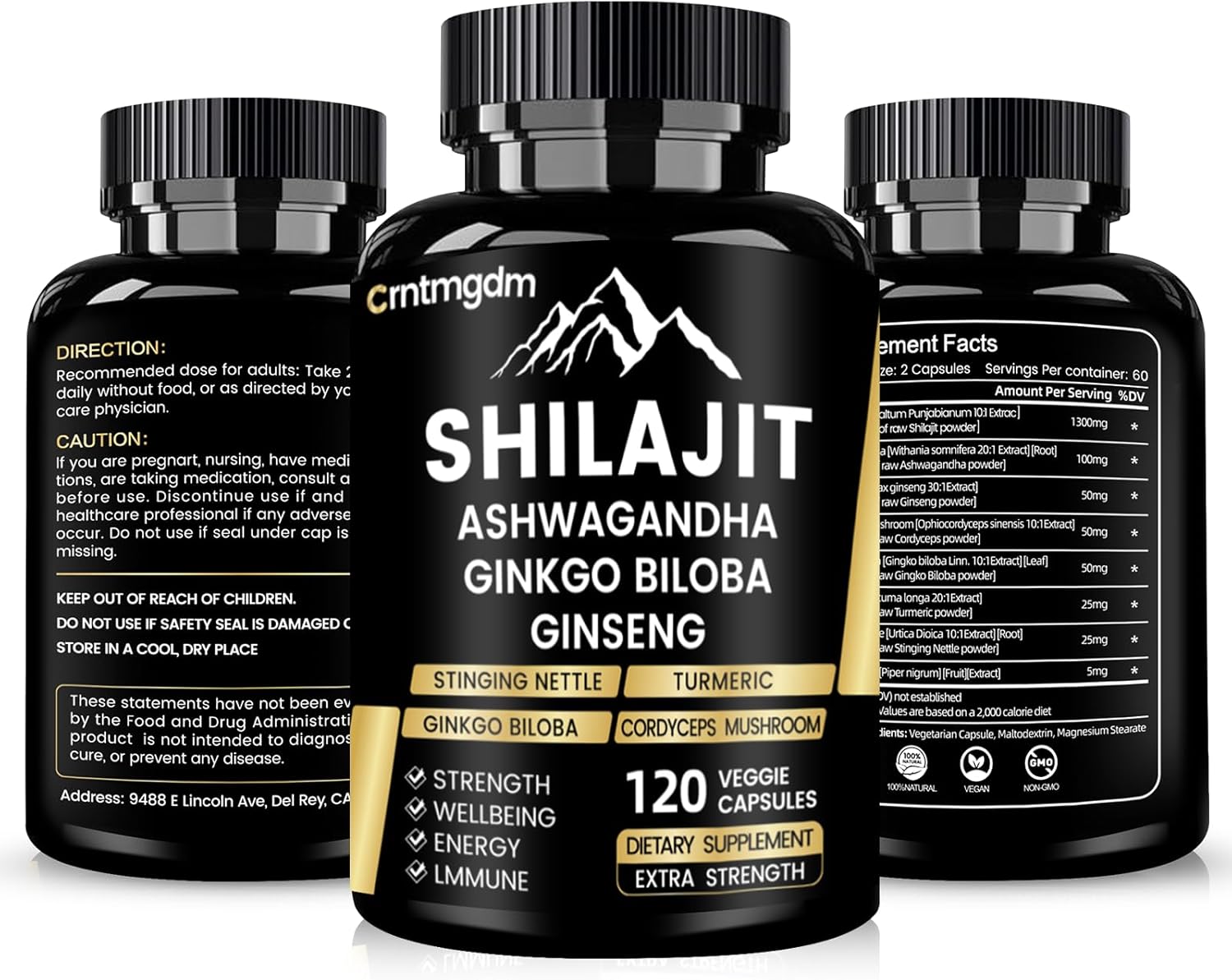 Premium Organic Shilajit Capsules with Ashwagandha - 20,000mg Pure Himalayan Supplement for Vitality and Wellness, 120 Capsules for Men & Women