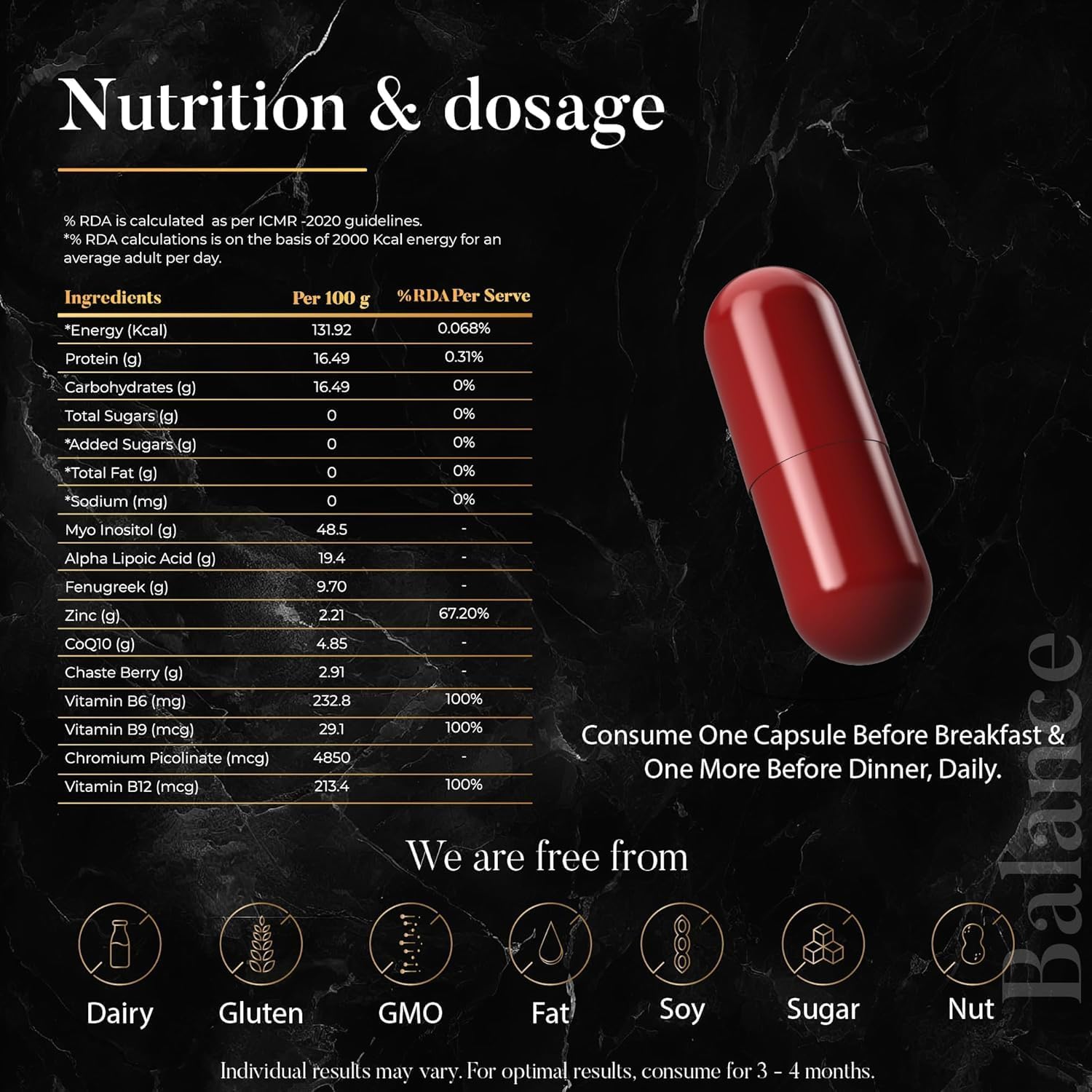 Premium PCOS, Hormonal & Fertility Support Supplement for Women - Unique Blend of Inositol, Chromium, Alpha Lipoic Acid & Fenugreek - 60 Capsules