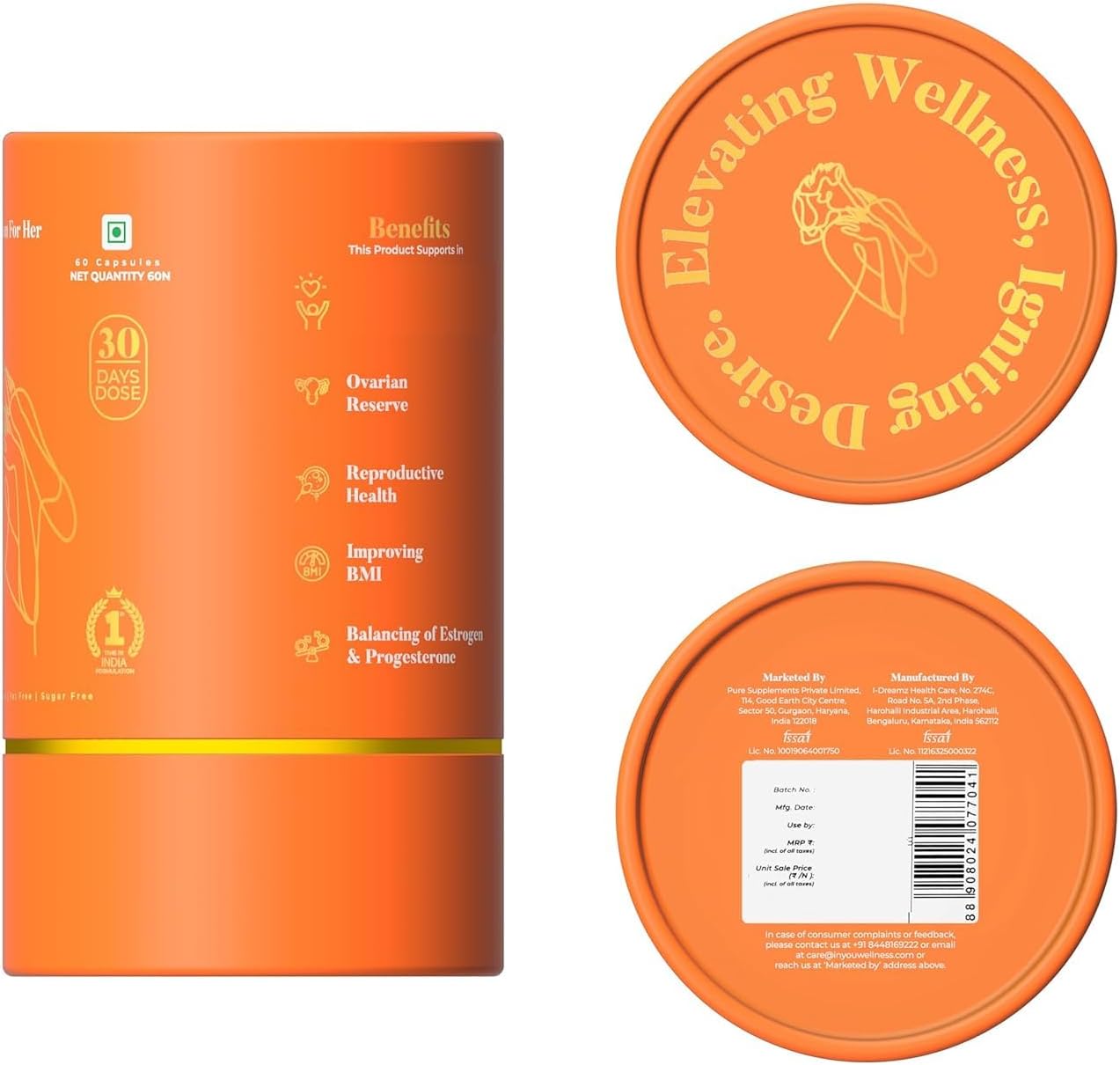 Premium PCOS, Hormonal & Fertility Support Supplement for Women - Unique Blend of Inositol, Chromium, Alpha Lipoic Acid & Fenugreek - 60 Capsules