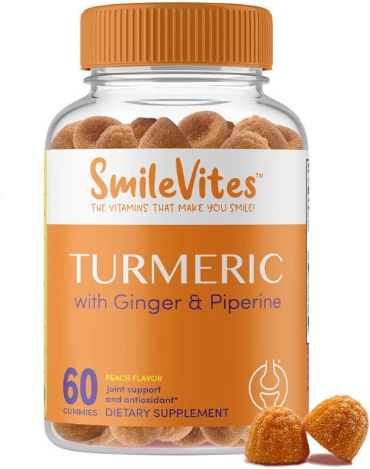 Premium Peach Flavored Turmeric Gummies for Joint & Digestive Health - 60 Count