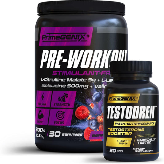 Premium Peak Performance Stack: Testodren & Stimulant Free Pre-Workout Bundle for Enhanced Exercise Energy | USA-Made