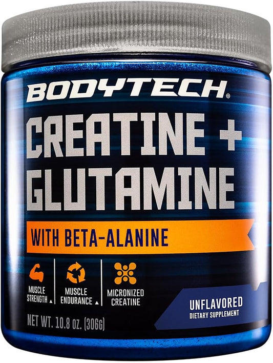 Premium Performance Supplement: BodyTech Creatine, Glutamine, and Beta-Alanine - Enhances Strength, Recovery, Endurance - 10.8oz/30 Servings