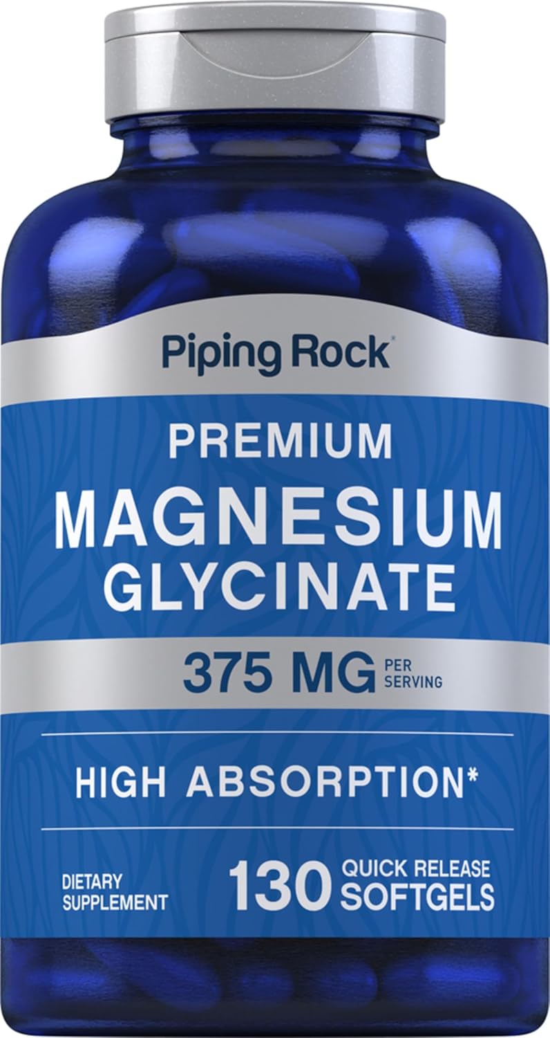 Premium Piping Rock Magnesium Glycinate Softgels | 375mg | 130 Count | High Absorption | Non-GMO & Gluten Free