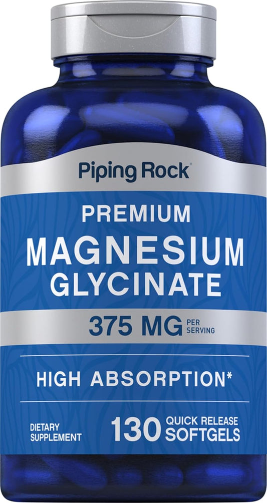 Premium Piping Rock Magnesium Glycinate Softgels | 375mg | 130 Count | High Absorption | Non-GMO & Gluten Free