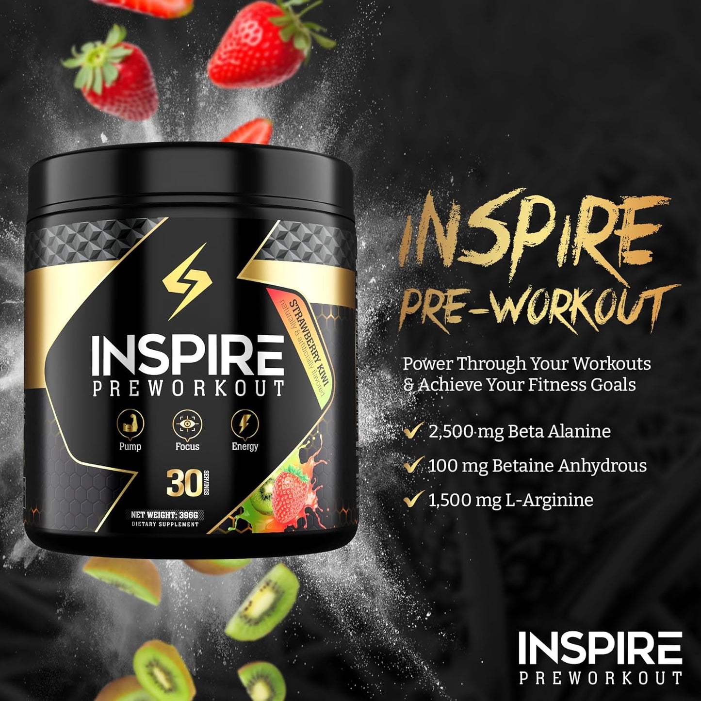 Premium Pre-Workout Supplement with Citrulline Malate, L-Arginine, and Beta Alanine for Energy, Endurance, and Focus - Strawberry Kiwi Flavor - 30 Servings