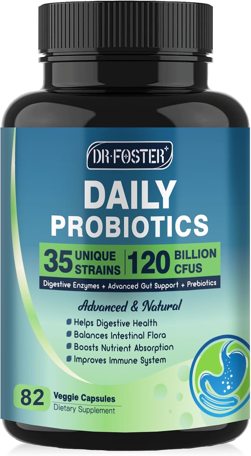 Premium Probiotic Supplement for Men and Women - 120 Billion CFUs, 82 Capsules for Digestive Health by DRFOSTER