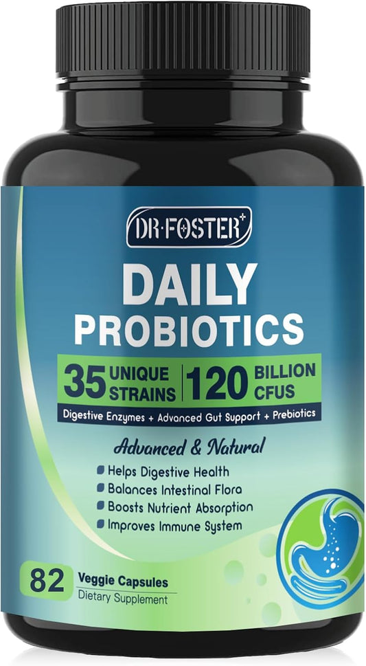 Premium Probiotic Supplement for Men and Women - 120 Billion CFUs, 82 Capsules for Digestive Health by DRFOSTER