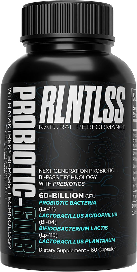 Premium Probiotic Supplement for Men and Women - 60 Billion CFU, 4 Strain Blend - Shelf Stable Capsules with Prebiotics - 60 Count Bottle