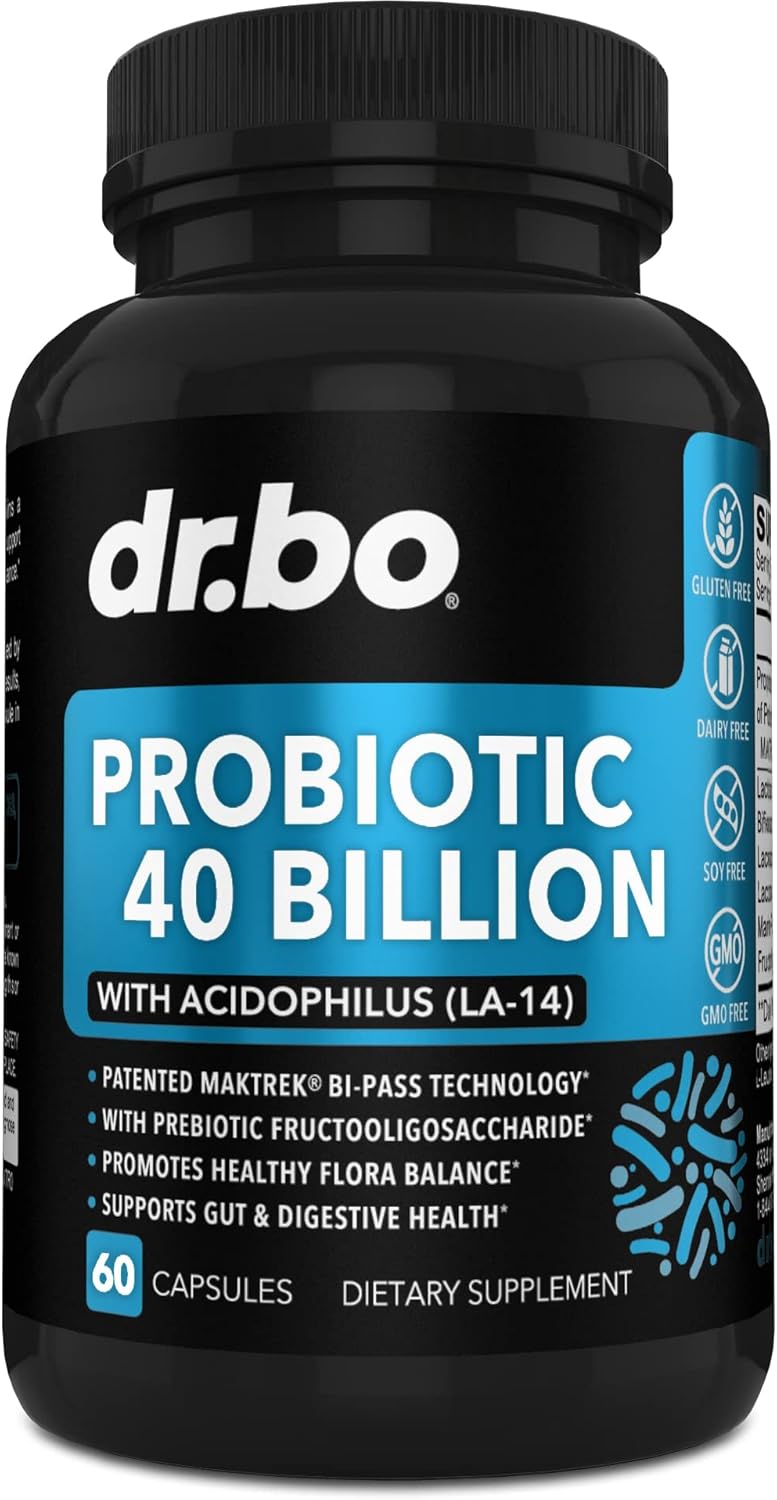 Premium Probiotic Supplement with 40 Billion CFU - Lactobacillus Acidophilus for Men & Women - Gluten Free Digestive Health Pills with Bifidobacterium - 60 Capsules