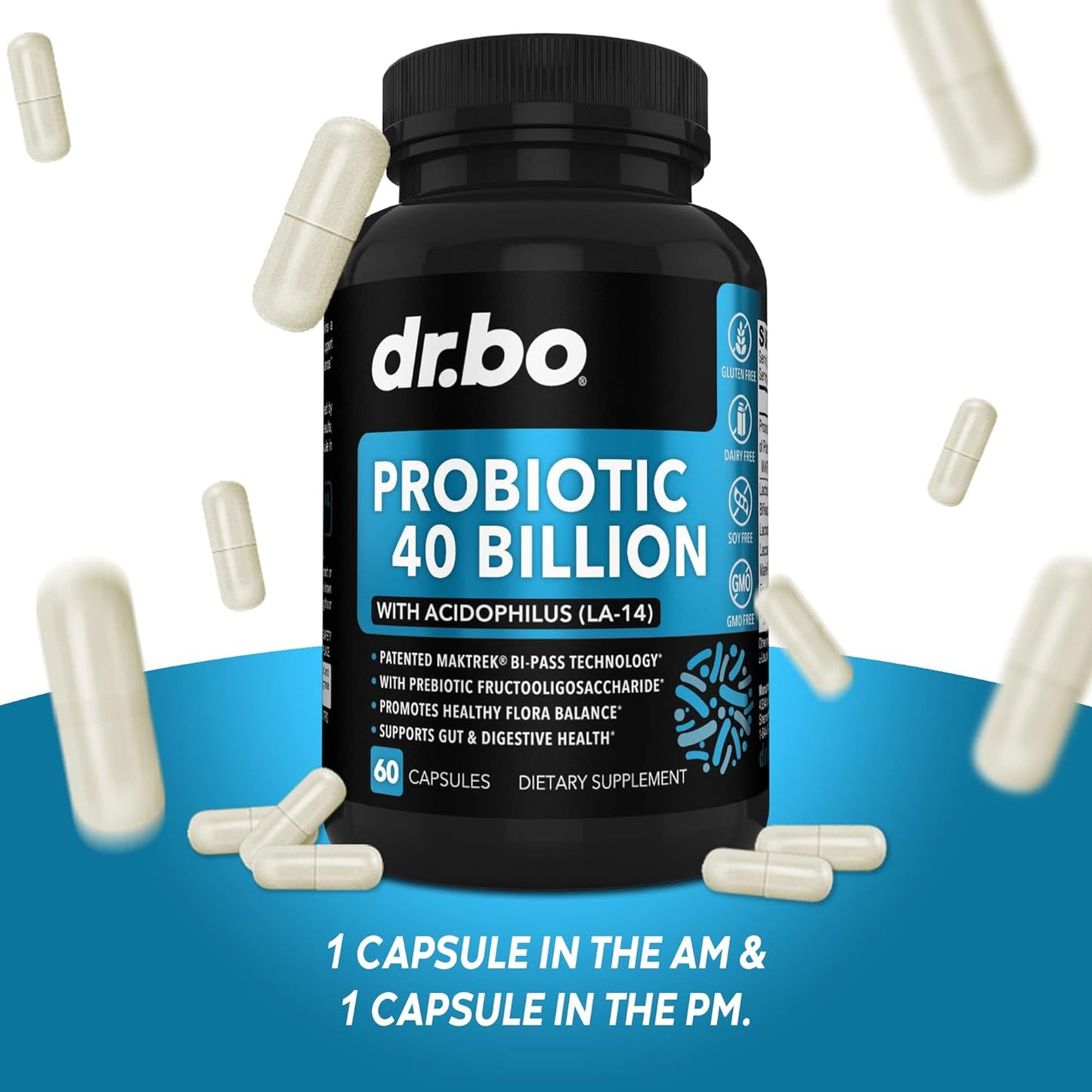 Premium Probiotic Supplement with 40 Billion CFU - Lactobacillus Acidophilus for Men & Women - Gluten Free Digestive Health Pills with Bifidobacterium - 60 Capsules