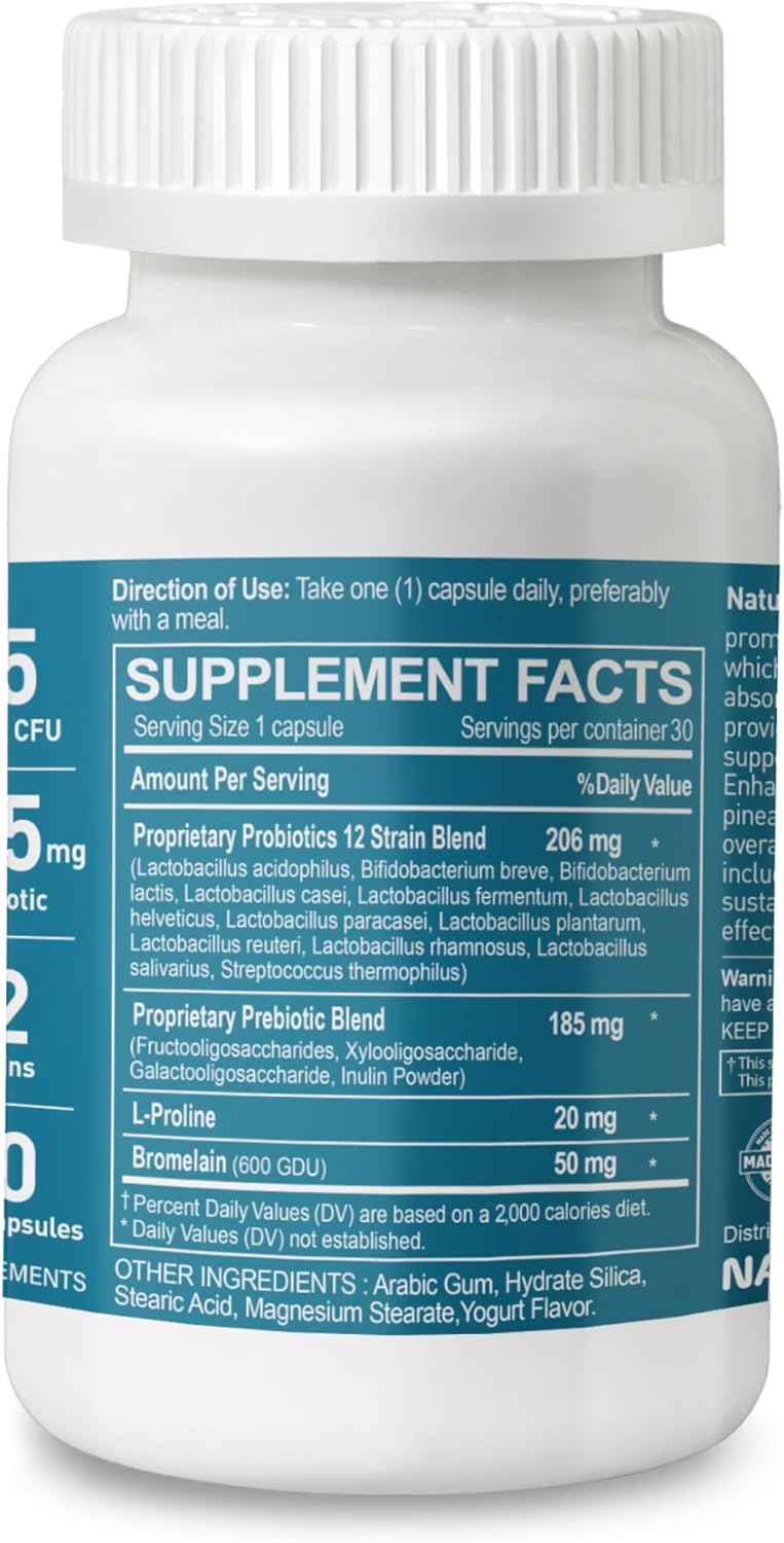 Premium Probiotic Supplement with 55 Billion CFU, 12 Strains, Prebiotic for Immune and Gut Health - 30 Vegan Capsules