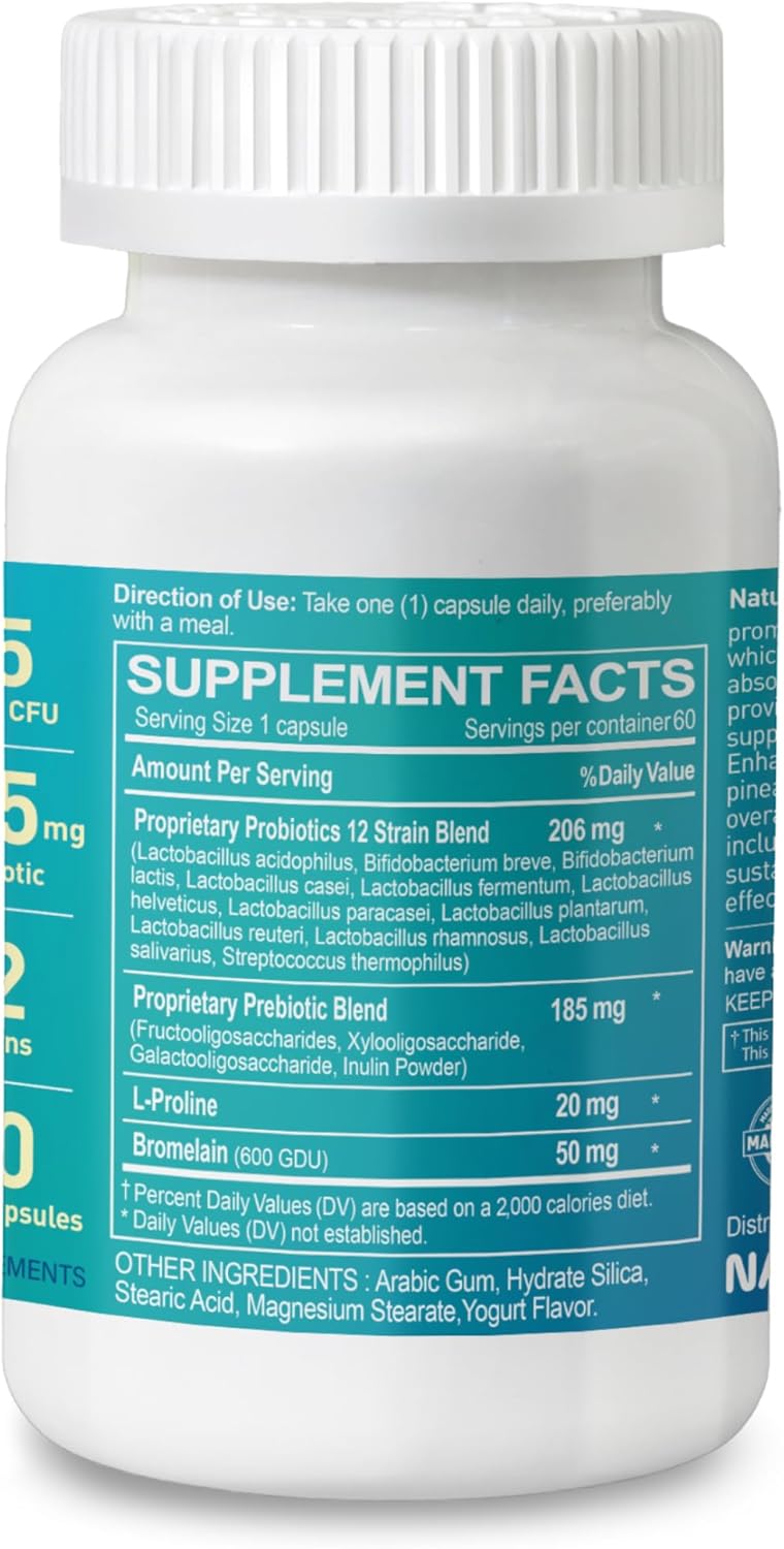 Premium Probiotic Supplement with 55 Billion CFU, 12 Strains, and Prebiotic for Immune and Digestive Health - Vegan Capsules for Occasional Constipation, Gas, and Bloating - 60 Day Supply