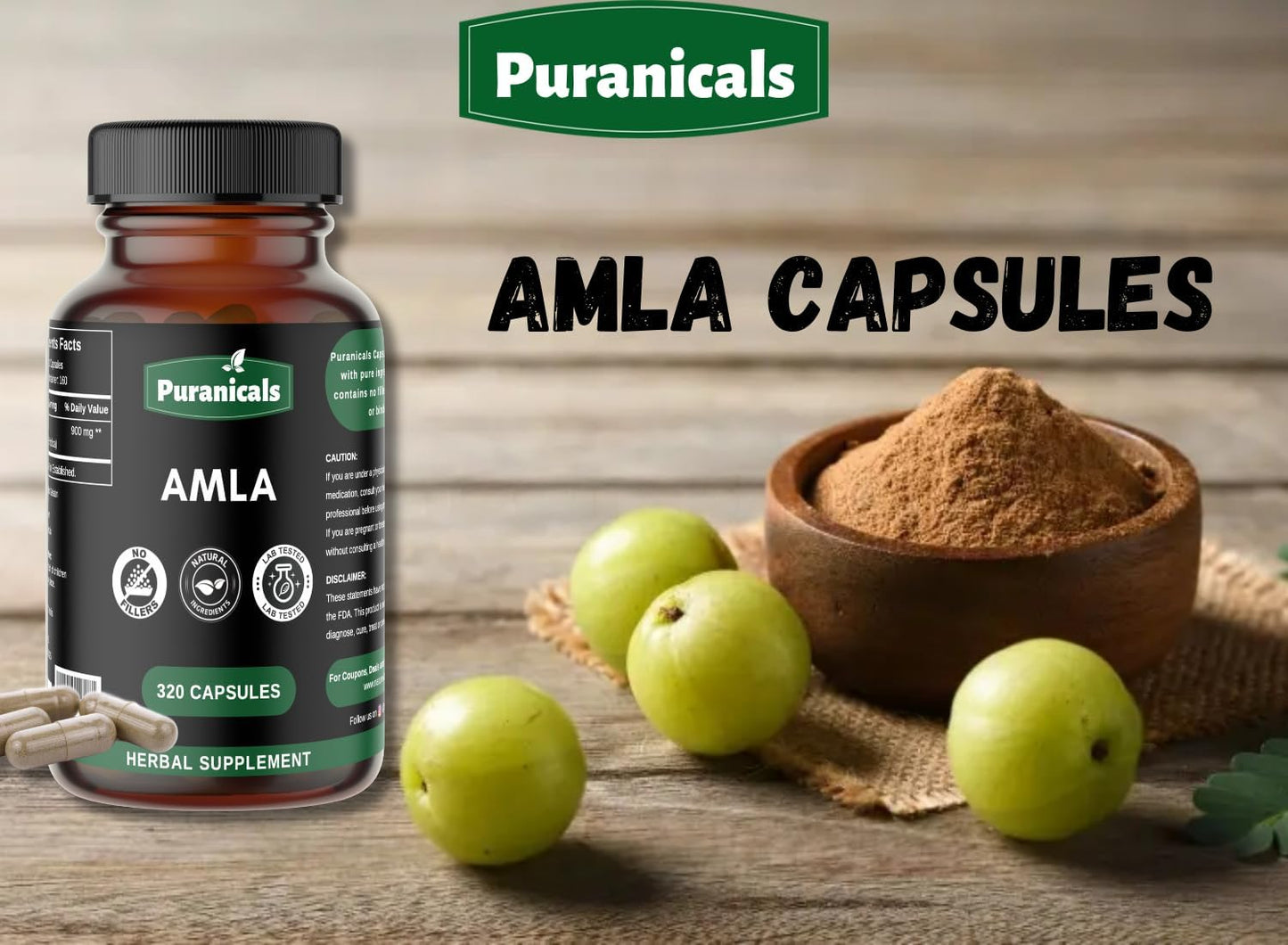 Premium Puranicals Amla Capsules - Boost Immunity, Skin & Hair Health - Herbal Supplement with 900mg Amalaki Powder - 320 Count