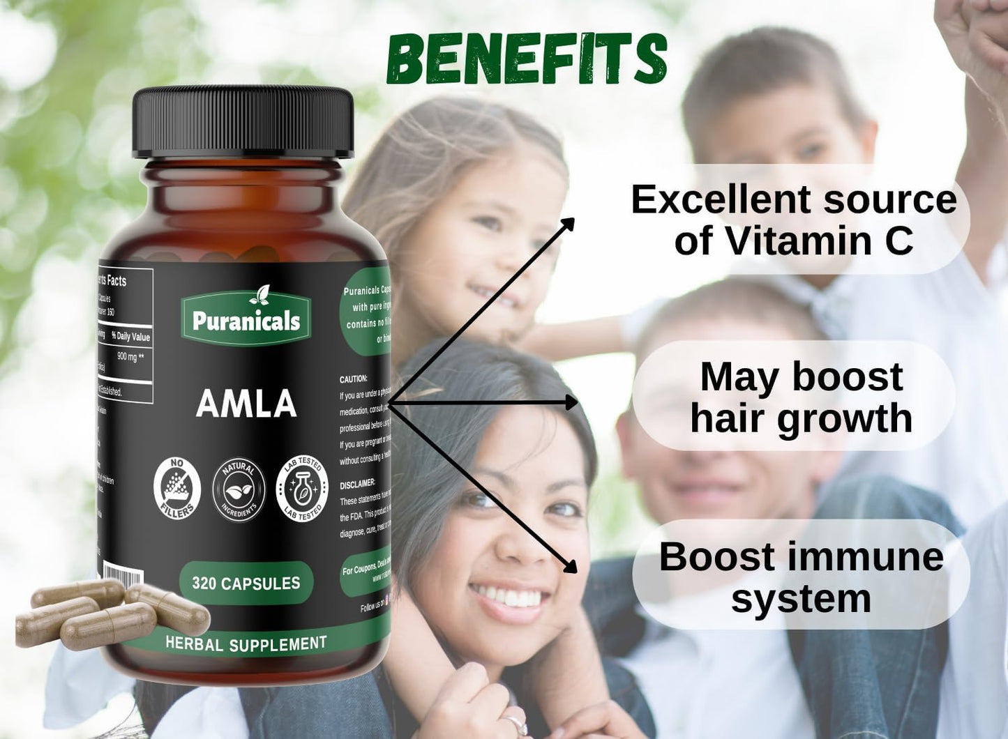 Premium Puranicals Amla Capsules - Boost Immunity, Skin & Hair Health - Herbal Supplement with 900mg Amalaki Powder - 320 Count