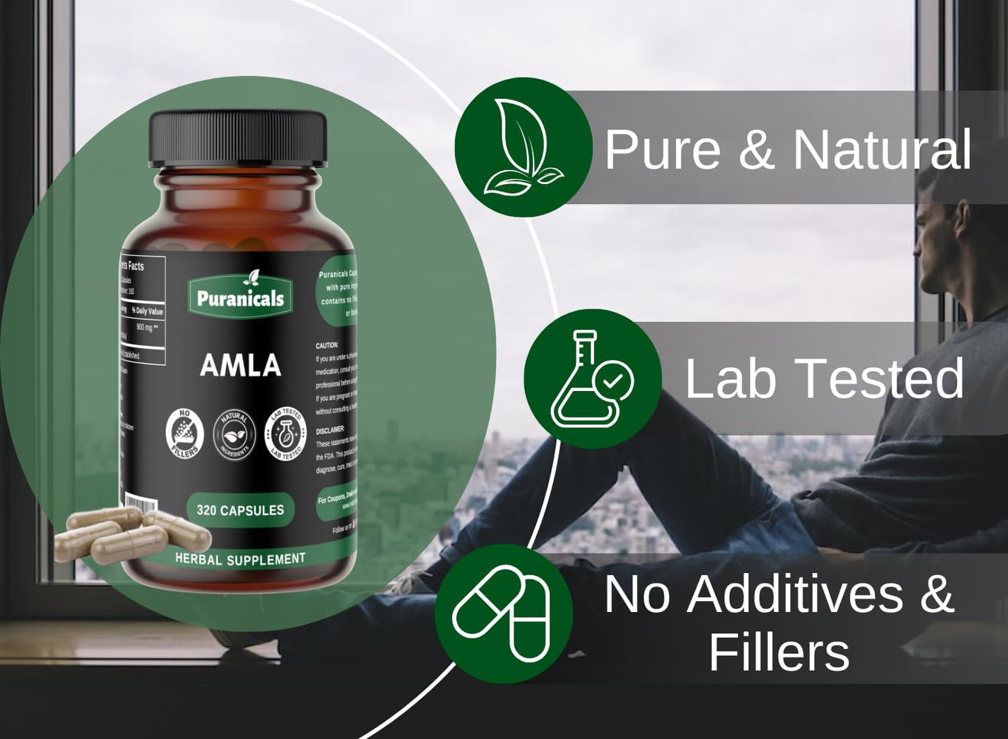 Premium Puranicals Amla Capsules - Boost Immunity, Skin & Hair Health - Herbal Supplement with 900mg Amalaki Powder - 320 Count