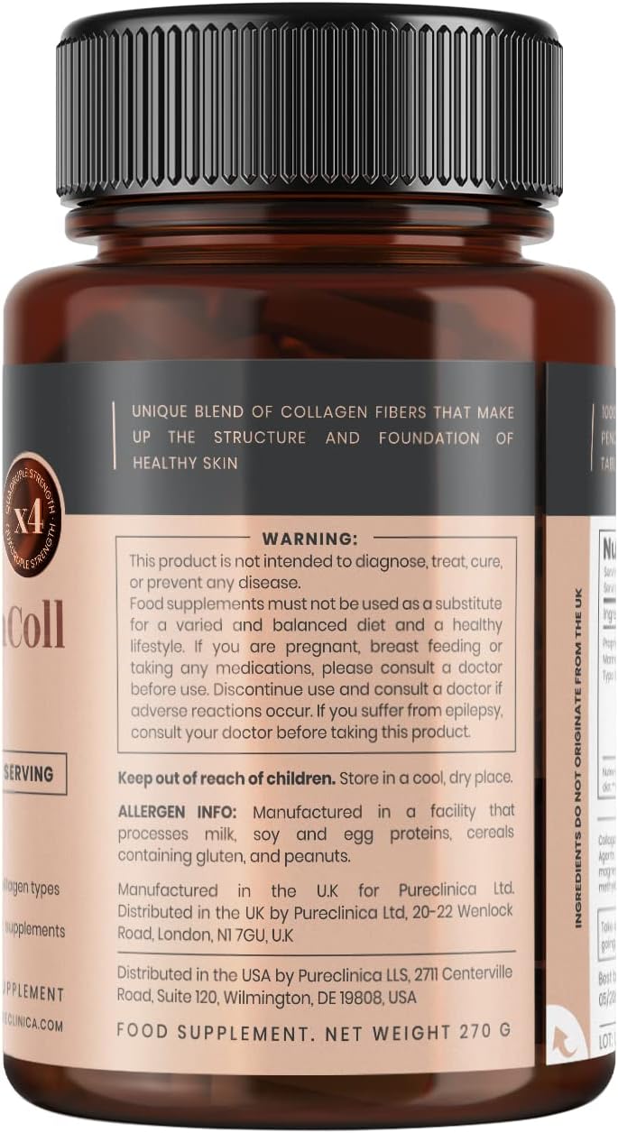 Premium Pureclinica UltraColl Marine Collagen 1000mg - 360 Tablets (2 Bottles, 6 Months Supply) - Patented Anti-Aging Formula with Types I, II, III, and VII