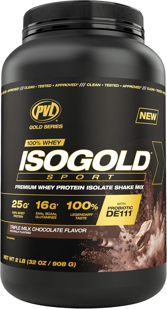 Premium PVL Gold Series 100% Whey ISOGOLD Sport Protein Shake Mix - 2 LB Triple Chocolate Flavor