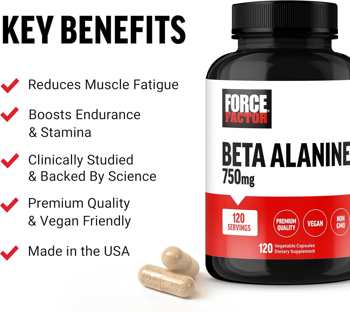 Premium Quality Beta Alanine Capsules for Endurance & Performance Boost, 120 Vegan Non-GMO Capsules, Clinical Dose Formula