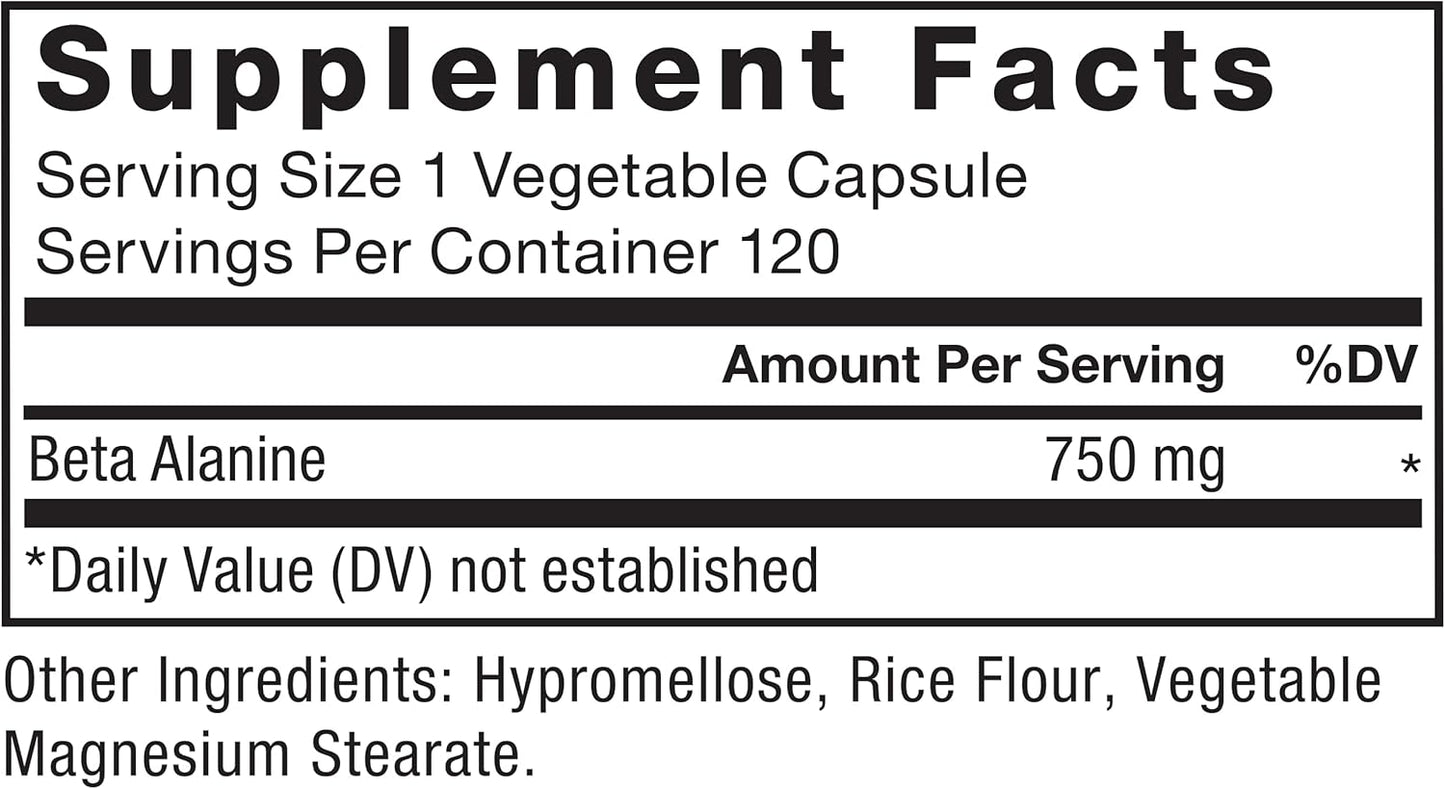 Premium Quality Beta Alanine Capsules for Endurance & Performance Boost, 120 Vegan Non-GMO Capsules, Clinical Dose Formula