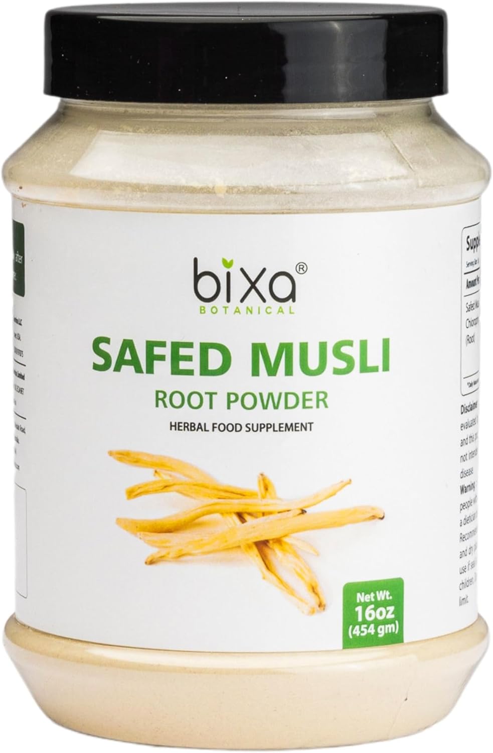 Premium Quality Bixa Botanical Ayurvedic Safed Musli Powder Supplement - 16 Ounce Pack, Gluten-Free & Vegan - Non-GMO & Steam Sterilized