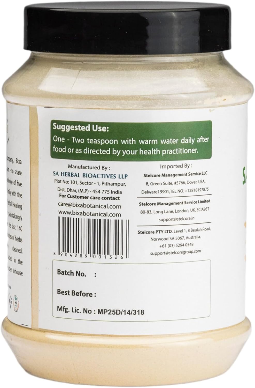Premium Quality Bixa Botanical Ayurvedic Safed Musli Powder Supplement - 16 Ounce Pack, Gluten-Free & Vegan - Non-GMO & Steam Sterilized