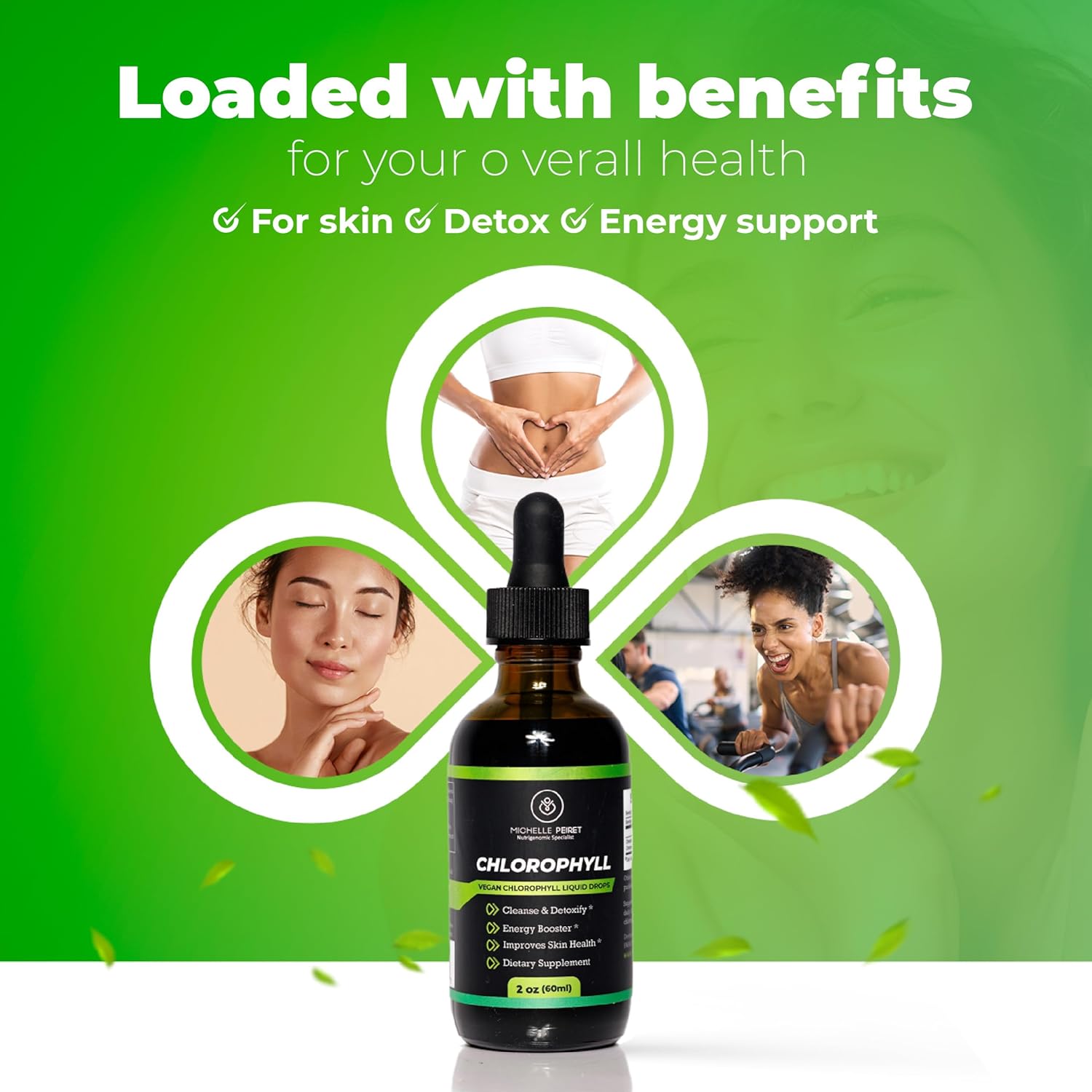 Premium Quality Chlorophyll Liquid Drops by Michelle Peiret - Skin Detox and Energy Support - 2oz/60ml