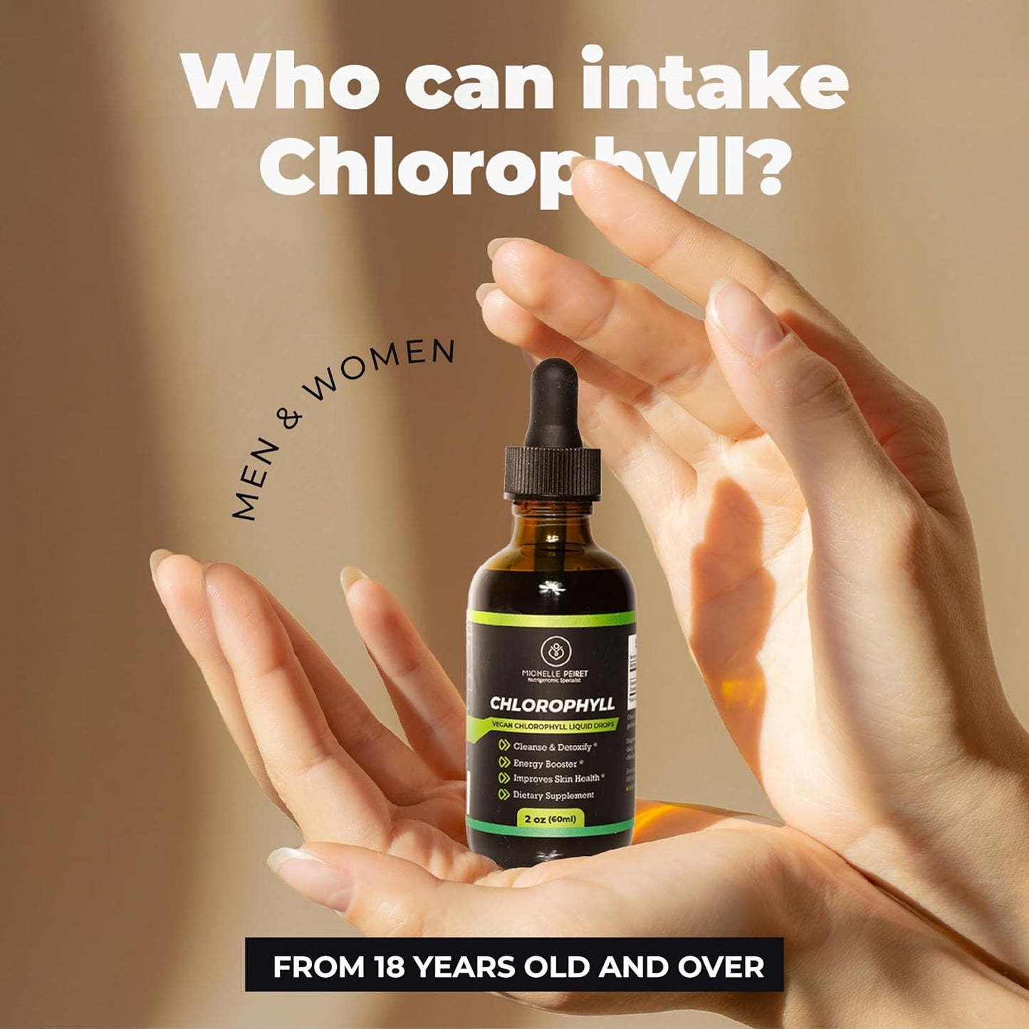 Premium Quality Chlorophyll Liquid Drops by Michelle Peiret - Skin Detox and Energy Support - 2oz/60ml