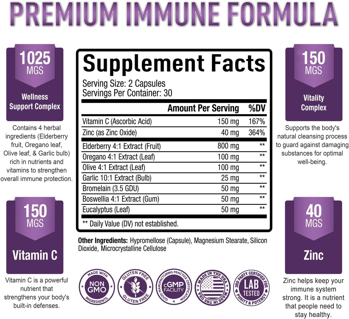 Premium Quality Elderberry Capsules - Sambucus Nigra Extract Supplement - Immune Support - Non-GMO, Gluten Free, Vegan - 60 Capsules