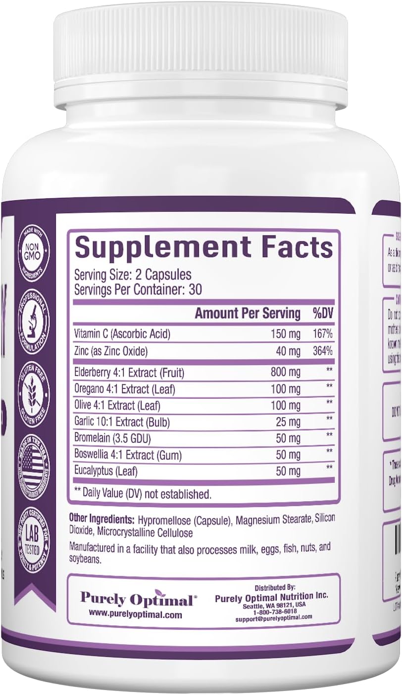 Premium Quality Elderberry Capsules - Sambucus Nigra Extract Supplement - Immune Support - Non-GMO, Gluten Free, Vegan - 60 Capsules